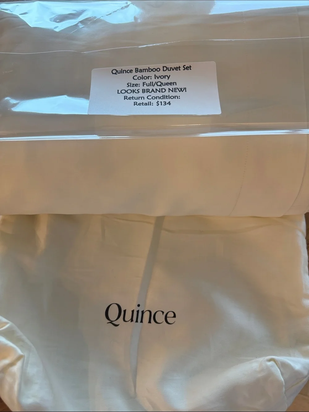 Quince Bamboo Duvet Set in Ivory - Full/Queen Looks Brand New